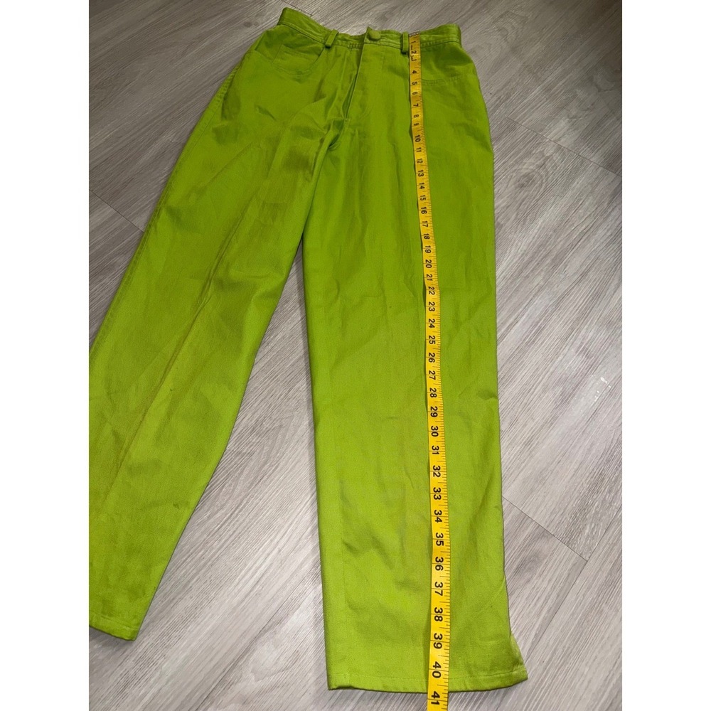 Vintage Bouillabaisse Deborah Lime Green High Waist Cotton Straight Leg Pants 12 - Picture 4 of 10
